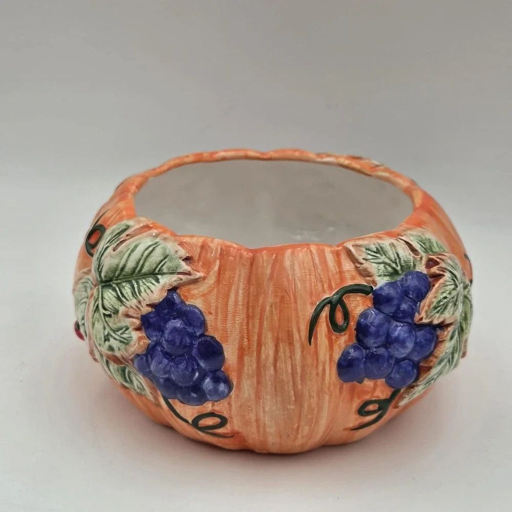 Vintage Hand Painted Ceramic Pumpkin Candy Dish Halloween/Thanksgiving Decor
